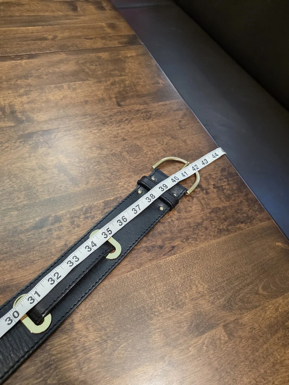 Vintage Linea Pelle Black Leather Belt Gold Hardware